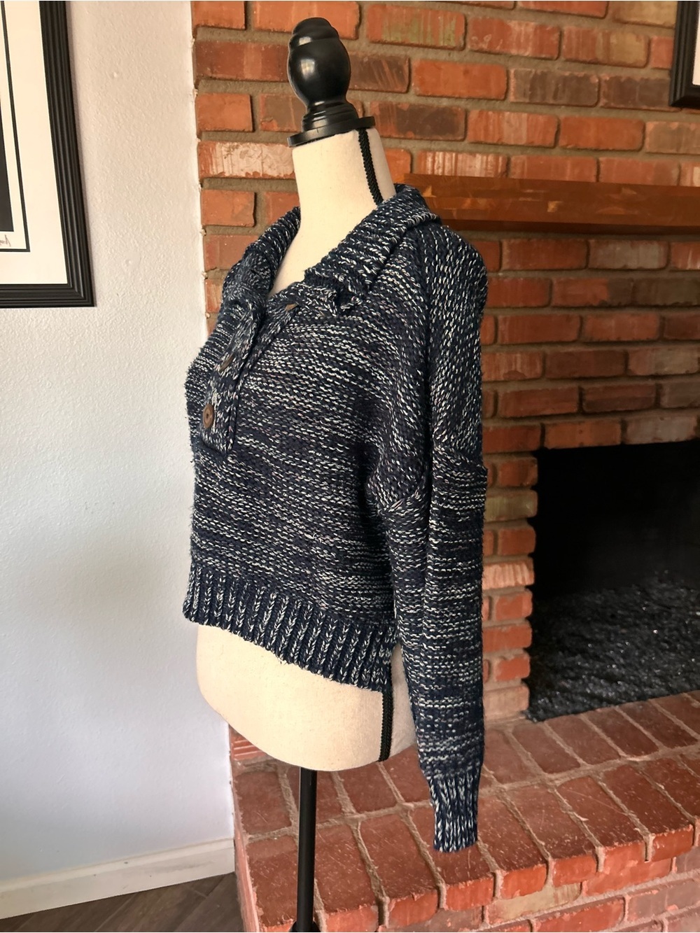 Anthropologie Pilcro Mega Henley Sweater in Navy Blue Sz XS - Picture 6 of 9